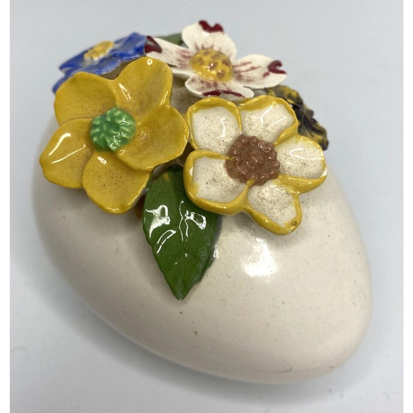 Vintage Unique Ceramic Egg with 3D Flower Applique SKU PB188-1 - Picture 1 of 4